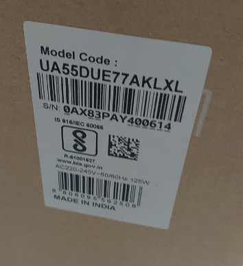 Samsung 55” 4K Vivid Pro Model No: UA55DUE77AKLXL