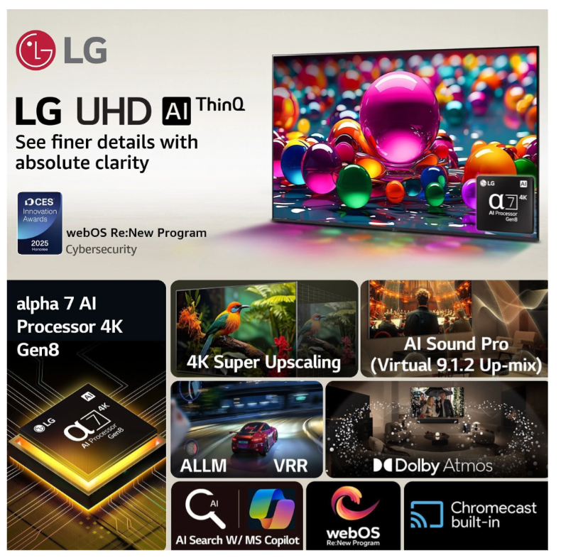 LG Smart TV 4K Ultra HD 55" Inches Model No:55UA82006LA